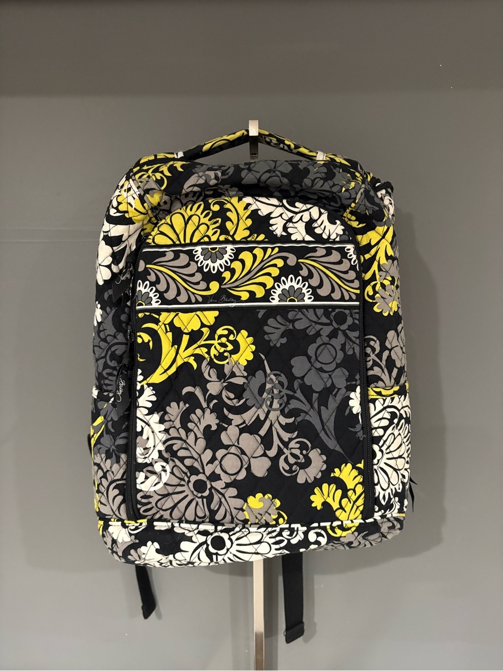 Vera Bradley Quilted Floral Backpack in Yellow, Gray & Black